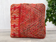 Set of Moroccan Leather Poufs - Round Boho Footstools, Neutral Tribal Stitching, Perfect Pair for Sofa or Bedroom, Unstuffed