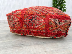 Set of Moroccan Leather Poufs - Round Boho Footstools, Neutral Tribal Stitching, Perfect Pair for Sofa or Bedroom, Unstuffed