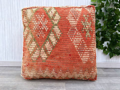 Moroccan Leather Pouf - Vintage Ottoman Footstool, Handcrafted Genuine Leather, Round Boho Decor, Neutral Colors, Unstuffed