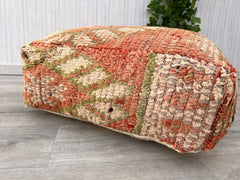 Moroccan Leather Pouf - Vintage Ottoman Footstool, Handcrafted Genuine Leather, Round Boho Decor, Neutral Colors, Unstuffed