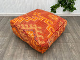 Moroccan floor cushion pouffe of Orange floor seat cushion with - Yellow floor Pouf ( unstuffed ) with Stuffing Zipped Pouches