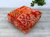 moroccan wool pouf, berber pouf, kilim pouf, 60x60x20 cm pouf
