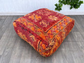 Moroccan Boho Floor Pouf - Handwoven Kilim Design, Vintage Ottoman Cushion, Yoga Meditation Pillow, Unstuffed Boho Chic Home Decor