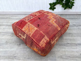 Modern Pouf Cushion Brown Leather square, Berber Leather Handmade Pouffe ,Contemporary Moroccan Floor Cushion