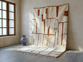 Beni Ourain Moroccan Rug, Ivory and Terracotta Berber Wool Rug, Geometric Pattern