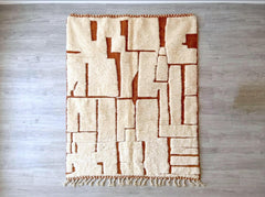 Beni Ourain Moroccan Rug, Ivory and Terracotta Berber Wool Rug, Geometric Pattern