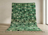 Handmade Green Moroccan Berber Rug – Plush Wool Area Carpet, Abstract Tribal Pattern, Modern Boho Home Decor - Living Room Rug