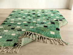 Handmade Green Moroccan Berber Rug – Plush Wool Area Carpet, Abstract Tribal Pattern, Modern Boho Home Decor - Living Room Rug