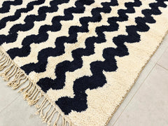 Gorgeous Beni Ourain Moroccan Handmade Rug , Brown Wool Azilal Berber Living Room Carpet , Handwoven Wool Floor Decor, Black and White Rug