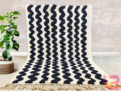 Gorgeous Beni Ourain Moroccan Handmade Rug , Brown Wool Azilal Berber Living Room Carpet , Handwoven Wool Floor Decor, Black and White Rug
