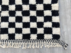 Checkered Black And Beige Berber Rug - Custom Tufted Moroccan Carpet - Handmade Wool Area Rug - Bohemian Living Room Decor