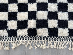 Checkered Black And Beige Berber Rug - Custom Tufted Moroccan Carpet - Handmade Wool Area Rug - Bohemian Living Room Decor