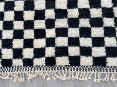 Checkered Black And Beige Berber Rug - Custom Tufted Moroccan Carpet - Handmade Wool Area Rug - Bohemian Living Room Decor