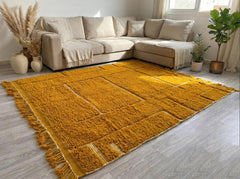 Mustard Yellow Moroccan Rug – Handmade Berber Wool Carpet, Abstract Beni Ourain Area Rug for Boho Living Room