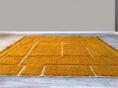 Mustard Yellow Moroccan Rug – Handmade Berber Wool Carpet, Abstract Beni Ourain Area Rug for Boho Living Room