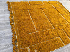 Mustard Yellow Moroccan Rug – Handmade Berber Wool Carpet, Abstract Beni Ourain Area Rug for Boho Living Room