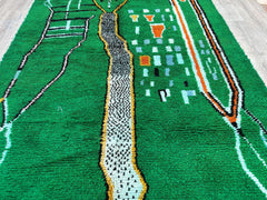 Green Handmade Moroccan Rug - Custom Beni Ourain Wool Carpet - Bohemian Living Room Rug - Cream & Black Geometric Design