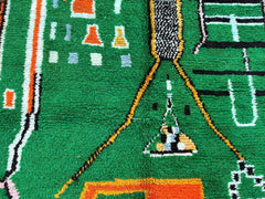 Green Handmade Moroccan Rug - Custom Beni Ourain Wool Carpet - Bohemian Living Room Rug - Cream & Black Geometric Design