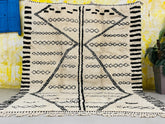 Bohemian Moroccan Rug – Handmade Berber Carpet – White Black Boujaad Design – Custom Wool Area Rug