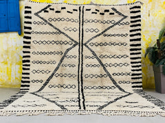 Bohemian Moroccan Rug – Handmade Berber Carpet – White Black Boujaad Design – Custom Wool Area Rug