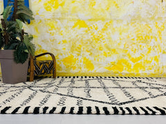 Bohemian Moroccan Rug – Handmade Berber Carpet – White Black Boujaad Design – Custom Wool Area Rug