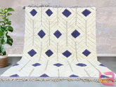 Authentic Beni Ourain Rug – White & Blue Moroccan Wool Carpet – Custom Size Handwoven Berber Area Rug