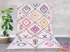 Diamonds Vintage Moroccan Boujaad Rug - Handmade Wool Berber Carpet, Multicolored Bohemian Design, Custom Size for Unique Home Decor