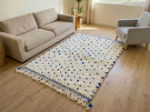 Handmade Beni Ourain Rug – Blue Dotted Moroccan Wool Carpet, Ivory Berber Minimalist Design