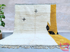 70% OFF** Luxurious Moroccan Berber Beni Ourain Wool Rug in Cream, Handwoven Modern Geometric Area Rug with Tassel Edges, Bohemian Rug, Rugs