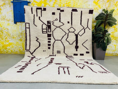 White Moroccan Rug - Handmade Beni Ourain Wool Carpet - Azilal Berber Style - Minimalist Boho Decor