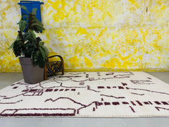 White Moroccan Rug - Handmade Beni Ourain Wool Carpet - Azilal Berber Style - Minimalist Boho Decor