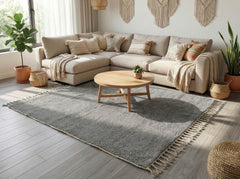 Gray Moroccan Rug – Handmade Beni Ourain Wool Rug, Minimalist Berber Area Carpet