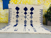Artistic Moroccan Rug - Handmade Blue & White Beni Ourain Carpet - Tribal Berber Rug - Authentic Moroccan Wool Carpet