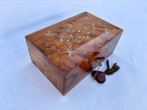 9"×6" Large Moroccan Thuya Wood Jewelry Box – Handcrafted Burl Wood Organizer with Key, Wedding Memory Keepsake Gift