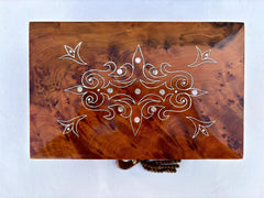 9"×6" Large Moroccan Thuya Wood Jewelry Box – Handcrafted Burl Wood Organizer with Key, Wedding Memory Keepsake Gift