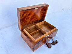 9"×6" Large Moroccan Thuya Wood Jewelry Box – Handcrafted Burl Wood Organizer with Key, Wedding Memory Keepsake Gift