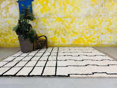 Black Grid Traditional Moroccan Rug - Handmade Beni Ourain Wool Carpet - Custom Berber Area Rug for Home Decor