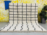 Black Grid Traditional Moroccan Rug - Handmade Beni Ourain Wool Carpet - Custom Berber Area Rug for Home Decor