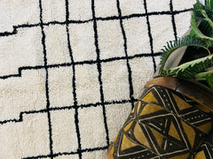 Black Grid Traditional Moroccan Rug - Handmade Beni Ourain Wool Carpet - Custom Berber Area Rug for Home Decor