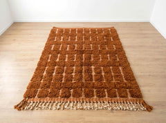 Terracotta Moroccan Rug – Handmade Wool Berber Area Rug with Textured Checkerboard Pattern, Custom Size