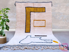 Exclusive Beni Ourain Rug - Handwoven Moroccan Wool Rug, Cream & Orange Custom Size, Tribal Berber Carpet for Modern Homes
