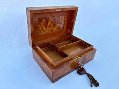 10"x7" Moroccan Thuya Wood Round Jewelry Box – Handmade Decorative Storage Organizer, Unique Wedding or Anniversary Gift