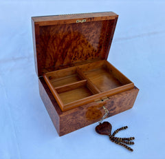 9"×6" Handmade Moroccan Thuya Burl Wood Jewelry Box – Luxury Lockable Keepsake Organizer, Custom Engraved Gift Idea