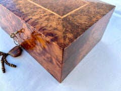 12"x8" Moroccan Thuya Wood Jewelry Box with Secret Drawers – Handmade Geometric Inlay, Decorative Storage for Women