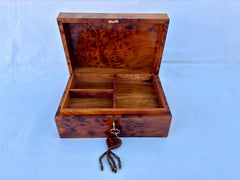 11"x7" Moroccan Thuya Wood Jewelry Box – Handmade Lockable Burl Wood Organizer, Wedding Gift, Keepsake Storage Box