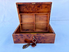 11"x7" Moroccan Thuya Wood Jewelry Box – Handmade Lockable Burl Wood Organizer, Wedding Gift, Keepsake Storage Box