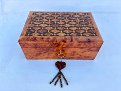 12"x8" Moroccan Thuya wood jewellery Box inlaid with mother of pearl,walnut wood diamond,gift wooden box with key lock, engraved Custom Jewelry Box
