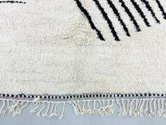 Striped Authentic Moroccan Boujaad Rug – Custom Handmade Berber Carpet – White & Black Bohemian Area Rug for Living Room