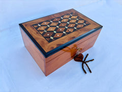 12"×8" Handmade Morocco Thuya Burl Wood Jewelry Box Lockable Luxury Keepsake Organizer, Decorative Storage Gift for Women,Unique Wood Grain