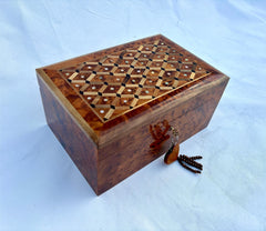 12"×8" CRAVED WOOD CHEST, Vintage Wooden Trunk, Large Storage Chest, Moroccan Handicraft Trunk, Berber Design To Rich Your Home Decor